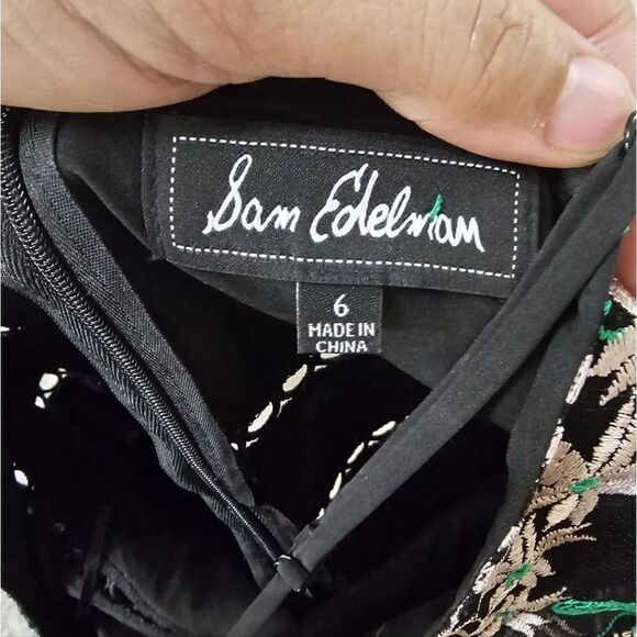 Sam Edelman Embroide Black Green Floral Lace Midi Holiday Cocktail Dress 6 - Picture 7 of 8
